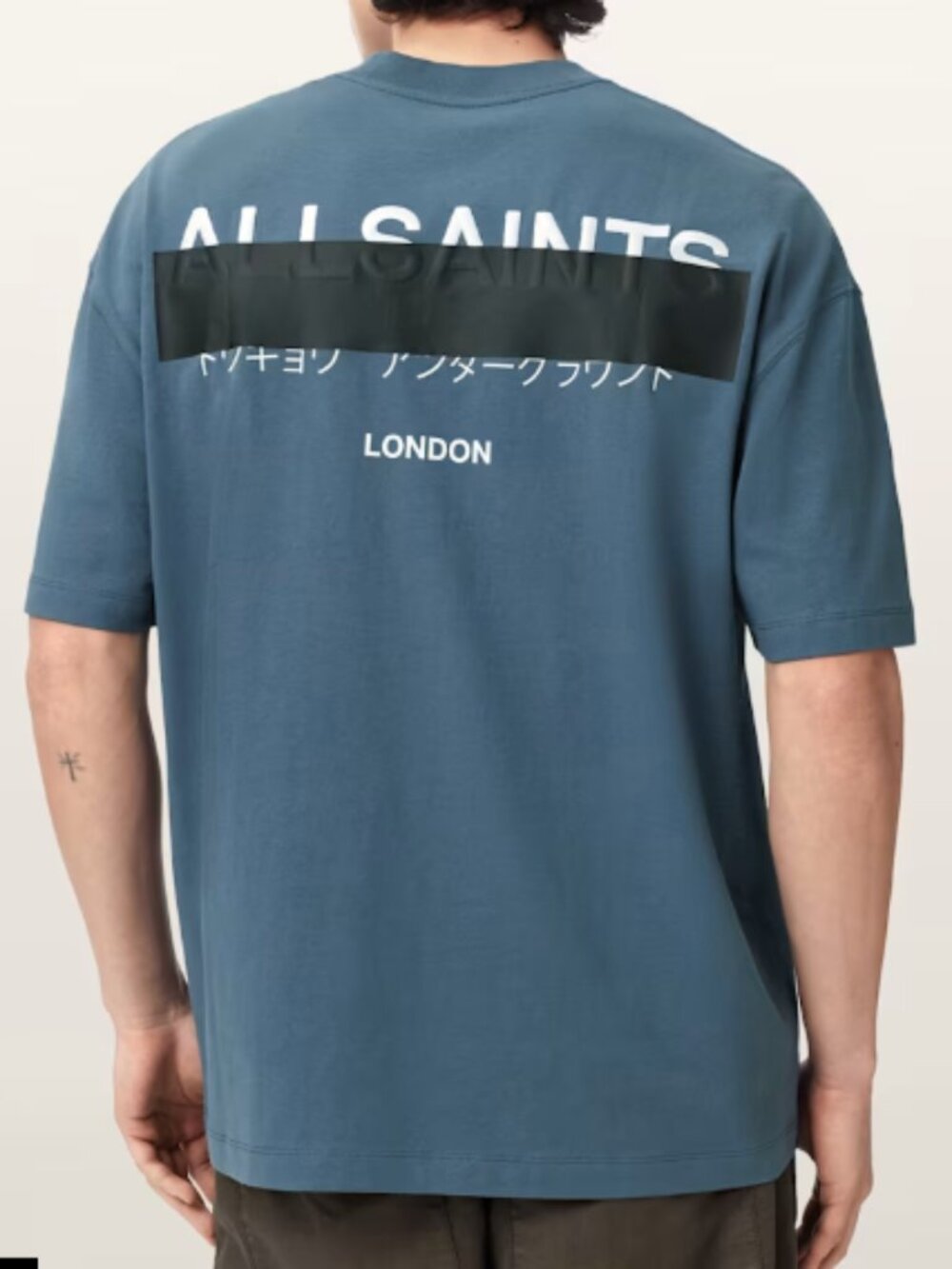 ALL SAINTS Redact Oversized Embroidered Logo T-Shirt Small Blue